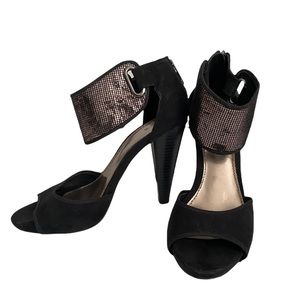 Zara Metallic Detailed Faux Suede Heeled Sandal Size 7.5